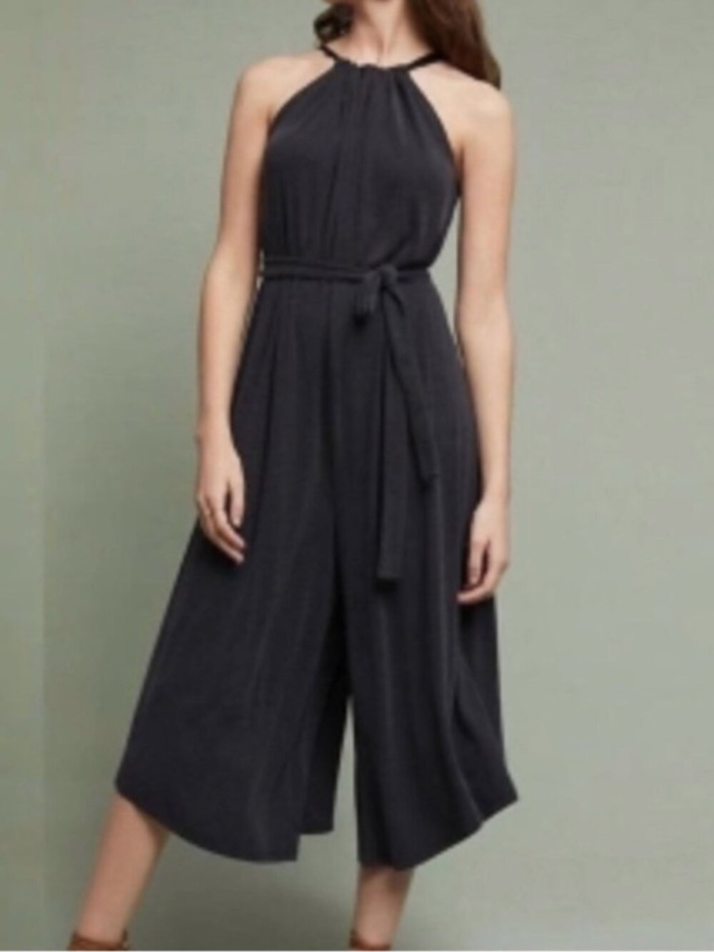 Anthropologie Navy Gauze Halter Jumpsuit | Size Small